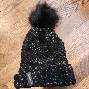 Calvin Klein Black and Gray Knit Beanie with Pom
